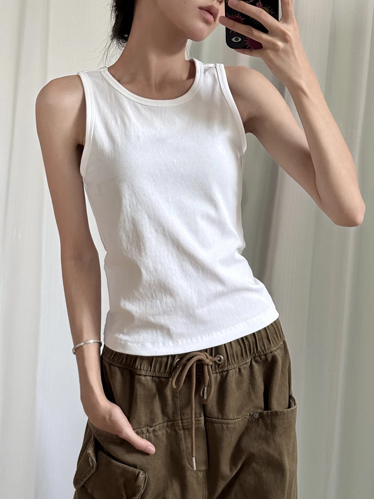 

URKR Basic Pure Color Vest Women's ort Svel Base irt Slimming Top Cotton Blend Comfortable Inner Wear Hot Girl Sle