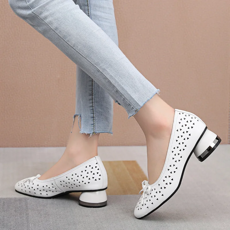 GKTINOO 2024 Summer Fashion Ladies Shoes Hollow Women Casual Med High Heels Tenis Feminino Genuine Leather Sandals Plus Size