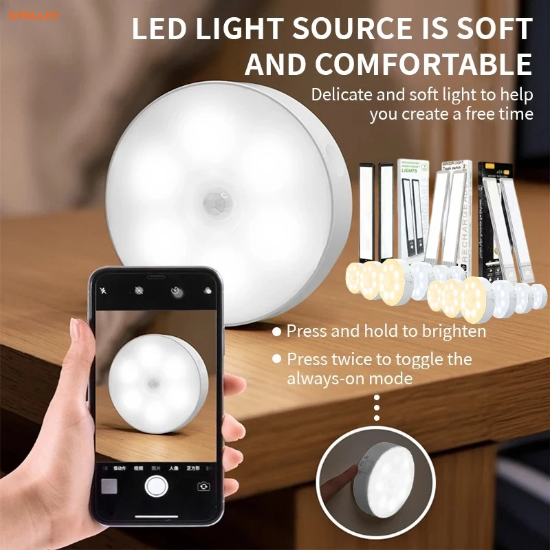 1PCS LED Human Motion Sensor Lights Bedroom Night Light Stairs Corridor Room Wardrobe Lighting Room Decor Lamps USB Rechargeable