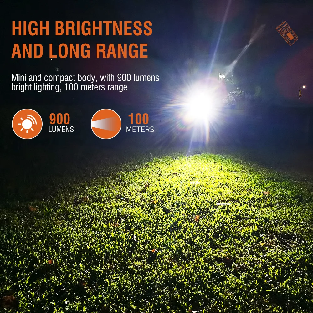 BORUiT V3 EDC Keychain LED Flashlight 900 Lumens Mini Torch Type-C Rechargeable Work Light With Magnet UV Camping Pocket Lantern