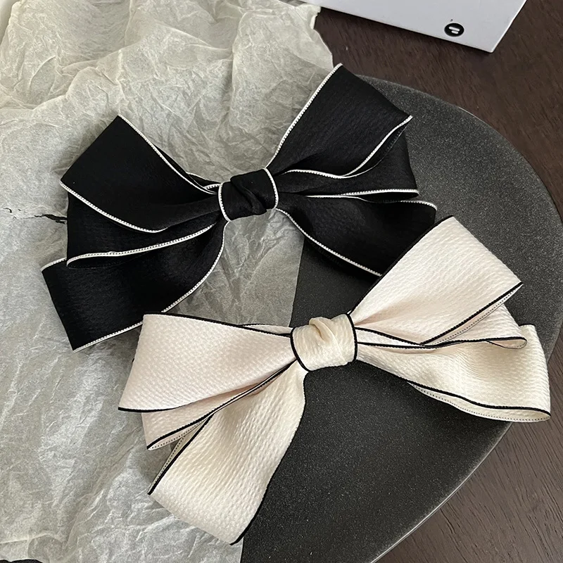 Black and white bow new hair clip spring clip top clip gentle wild black edge design hair accessories clip headgear