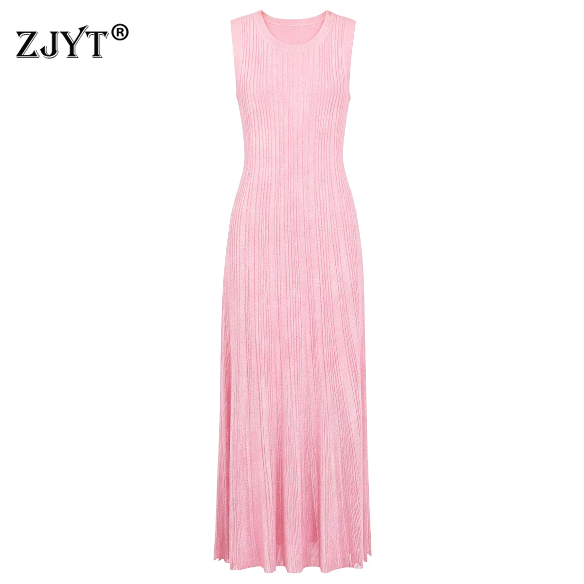 

ZJYT Elegant Party Dresses Blue Woman Summer 2026 Sleeveless Slim Fit Knitted Maxi Dress Sundresses Evening Formal Vestidos Pink