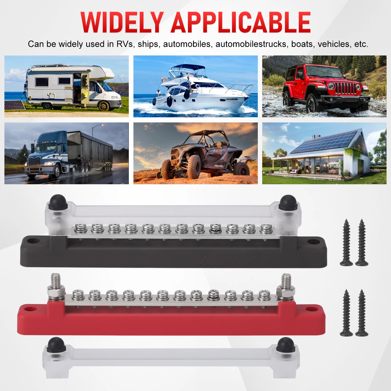 Picture 7: 12 Way Terminal Bus Bar 48V 150A Busbar Block With Cover Ground Distribution Power Terminal Block 2 Studs M6 For Boat Car Camper