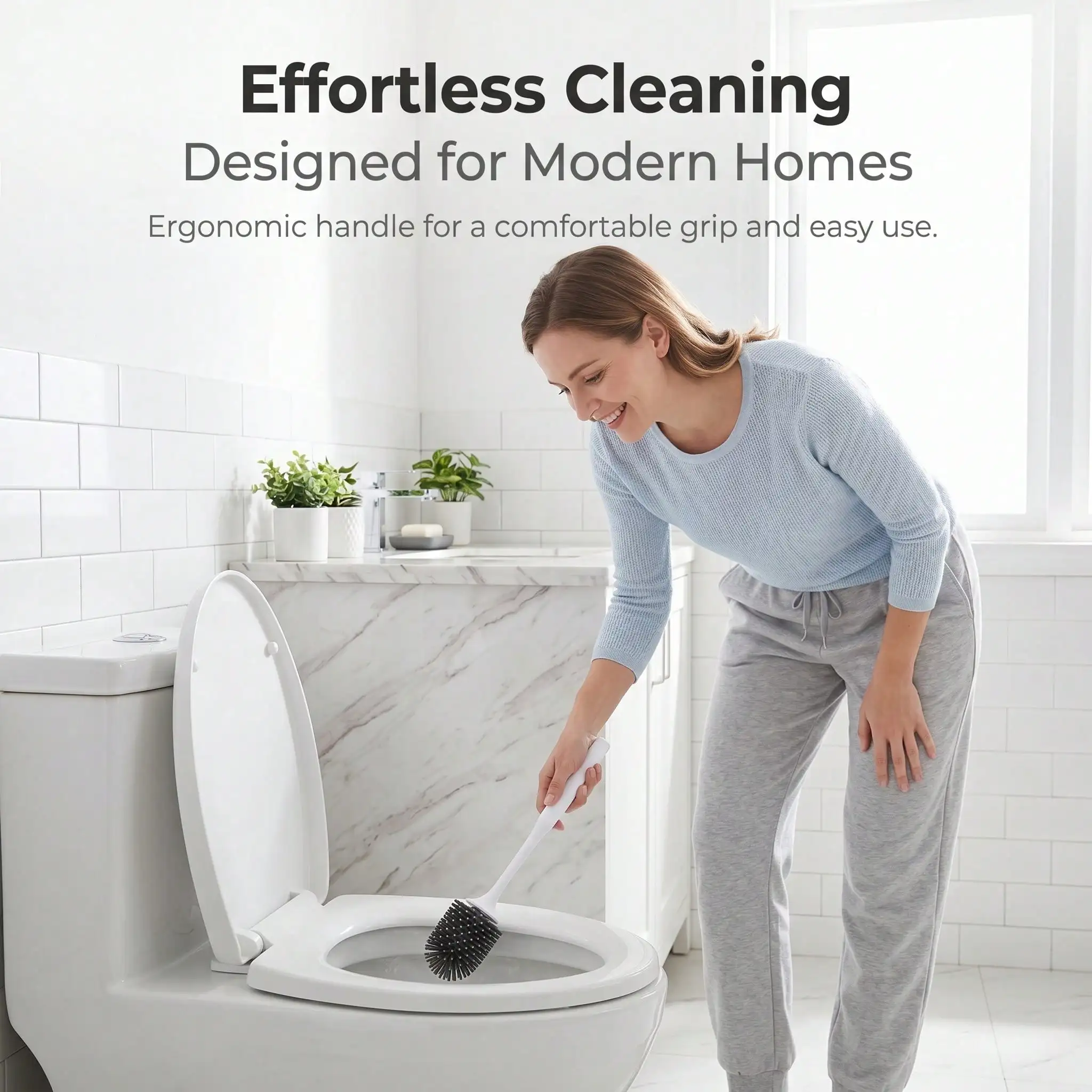 

Silicone Toilet Brush And Holder Set - Wall-Mounted Bathroom Cleaning Brush With Soft Flexible Bristles, Modern No-Drill Toilet Bowl Cleaner Brush