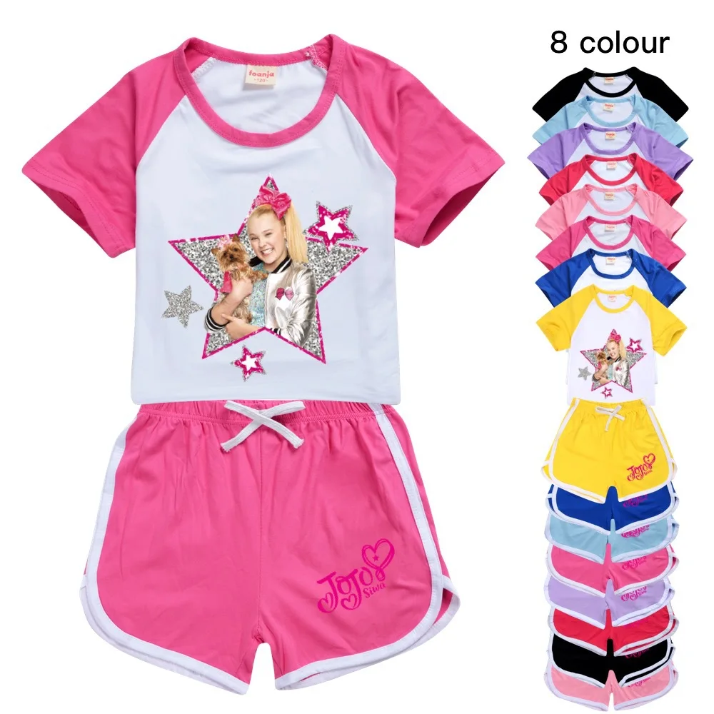 Summer Boys Sports Suit Kids JOJO Siwa Sleepwear Clothes Baby Girls Cartoon T Shirt+shorts 2pcs Sets Teenager Children Tracksuit