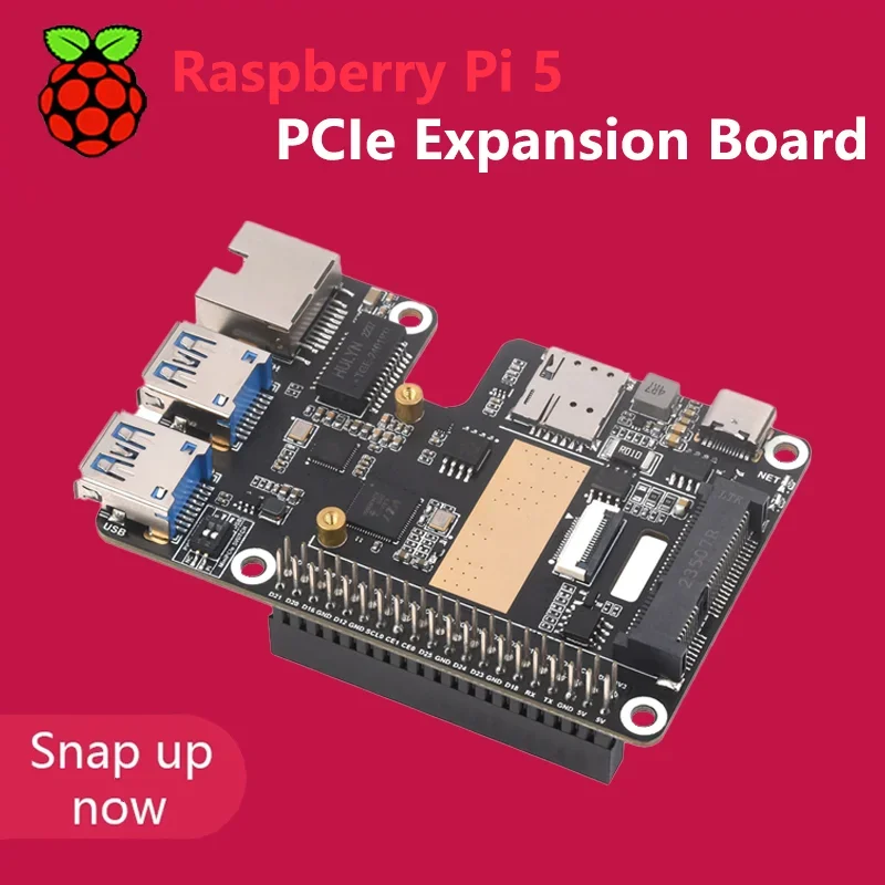 Placa de expansão Raspberry Pi 5 geração PCIe para Mini PCIe 4G com porta Ethernet Gigabit RJ45