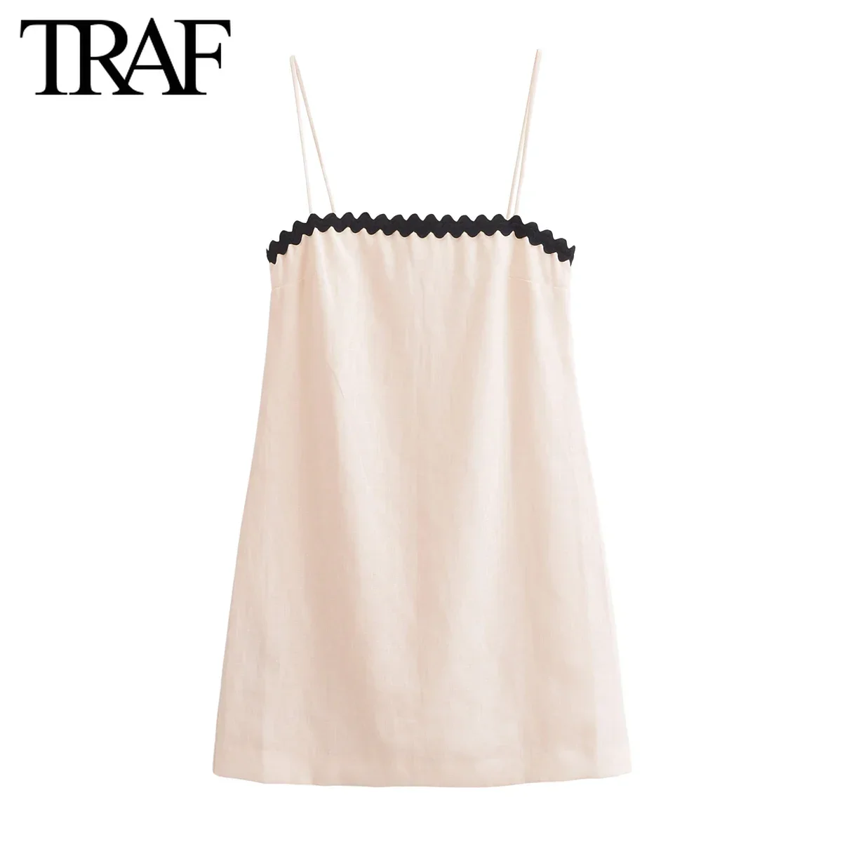 TRAF Women Fashion Summer New Linen Strapless Sleeveless Sexy Sling Backless Dress Chic Female French Elegant Evening Mujer