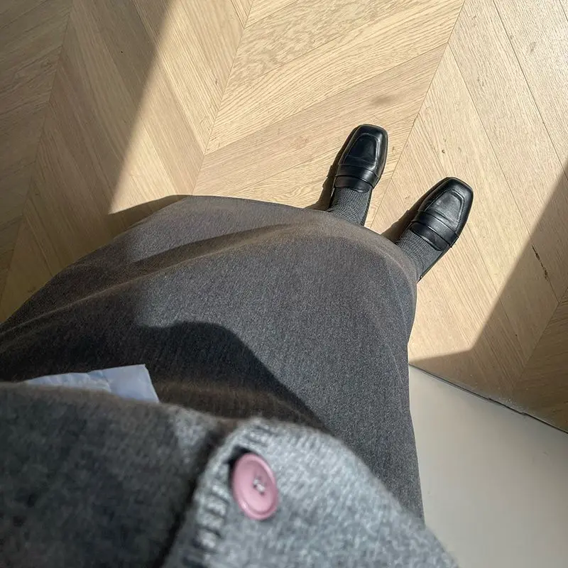 المرأة عالية الخصر رمادي دعوى تنورة الخريف الفتاة سليم المناسب منتصف طول خطوة واحدة تنورة سوداء شق الظهر ضئيلة دعوى تنورة