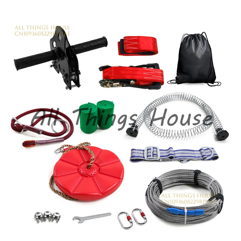 

98 FT 110 FT 120 FT Zip line Kit for kids and adults with Stainless Steel Spring Brake and Seat Trolley with Handle for Backyard