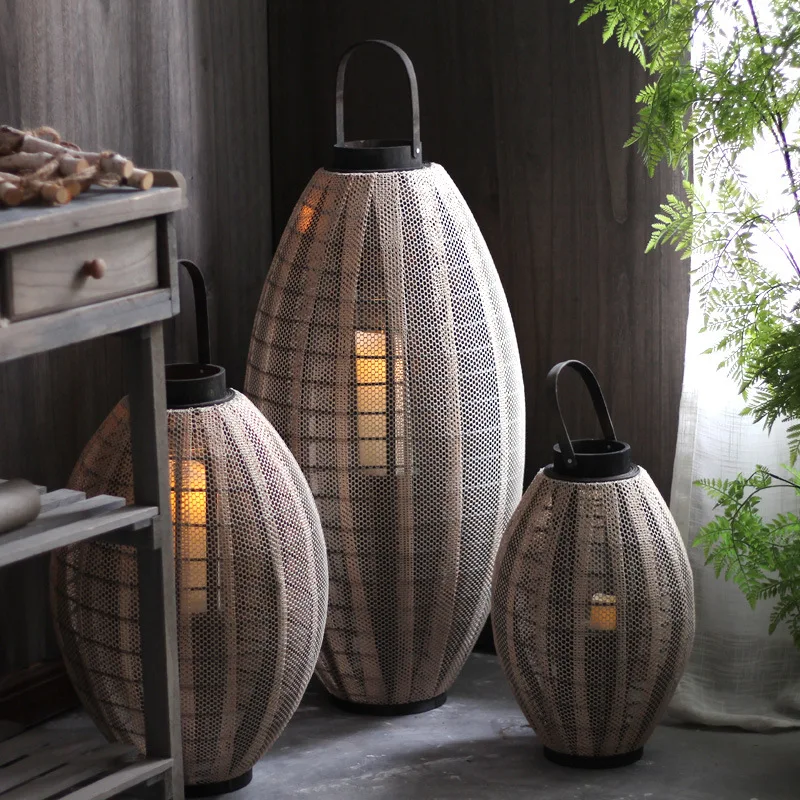 Lampada a vento nordica dal pavimento al soffitto, candeliere in tessuto di legno, lanterna, ufficio vendite, negozio B & B, cortile del giardino dell'hotel