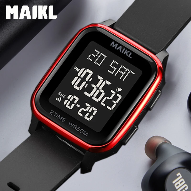 MAIKL GM27 Clock reloj hombre Fashion LED Light Digital Watch Mens 5Bar Waterproof Calendar Countdown Electronic Wristwatche