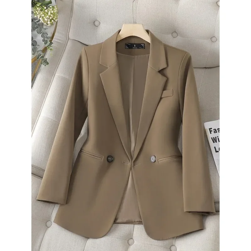 Neuankömmling lässig Damen Blazer Frauen Kaffee beige schwarz weiblich Langarm solide lose Jacke Mantel