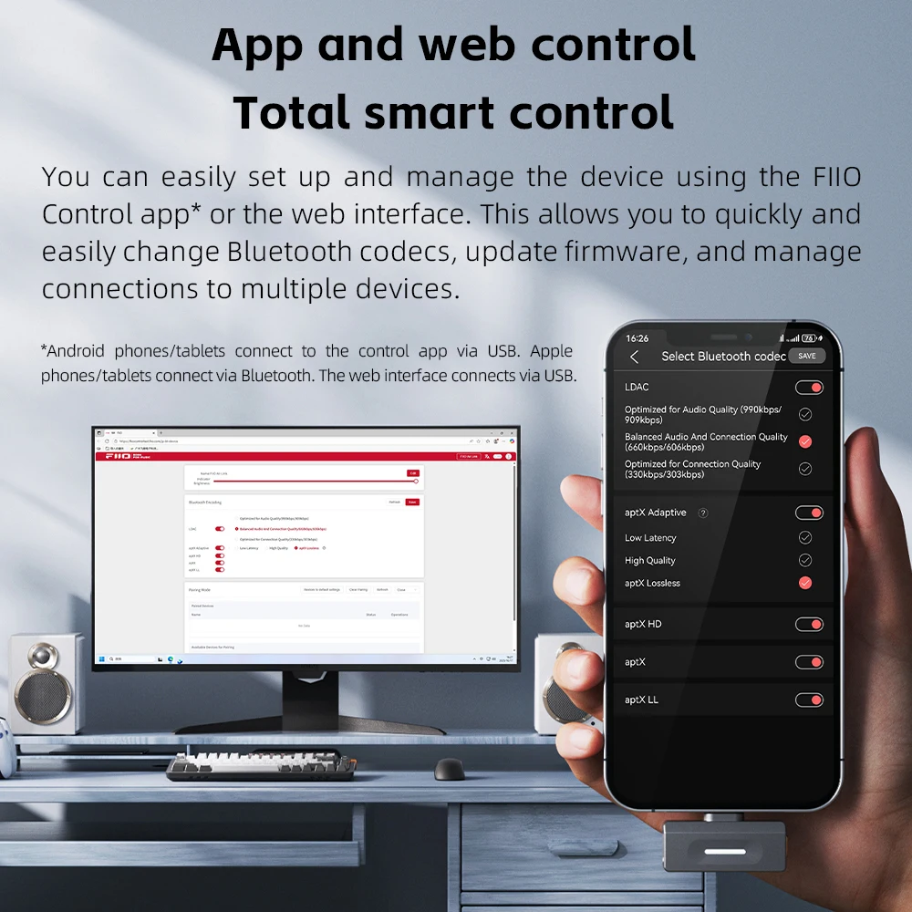 FiiO Air Link (Type-C) Transmiter Bluetooth 6.0 do Bezprzewodowych Słuchawek dla Telefonów Komórkowych/Konsol Gier, Chip QCC5181, LDAC/AptX Adaptive — zdjęcie produktu 5