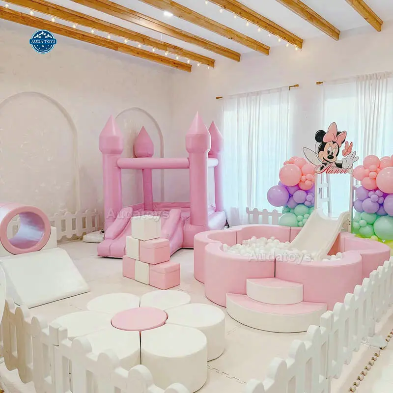 Mobile Indoor Playground Soft Play Set Pink Flower Play Equipment For Kids Party Rental School & Commercial Use