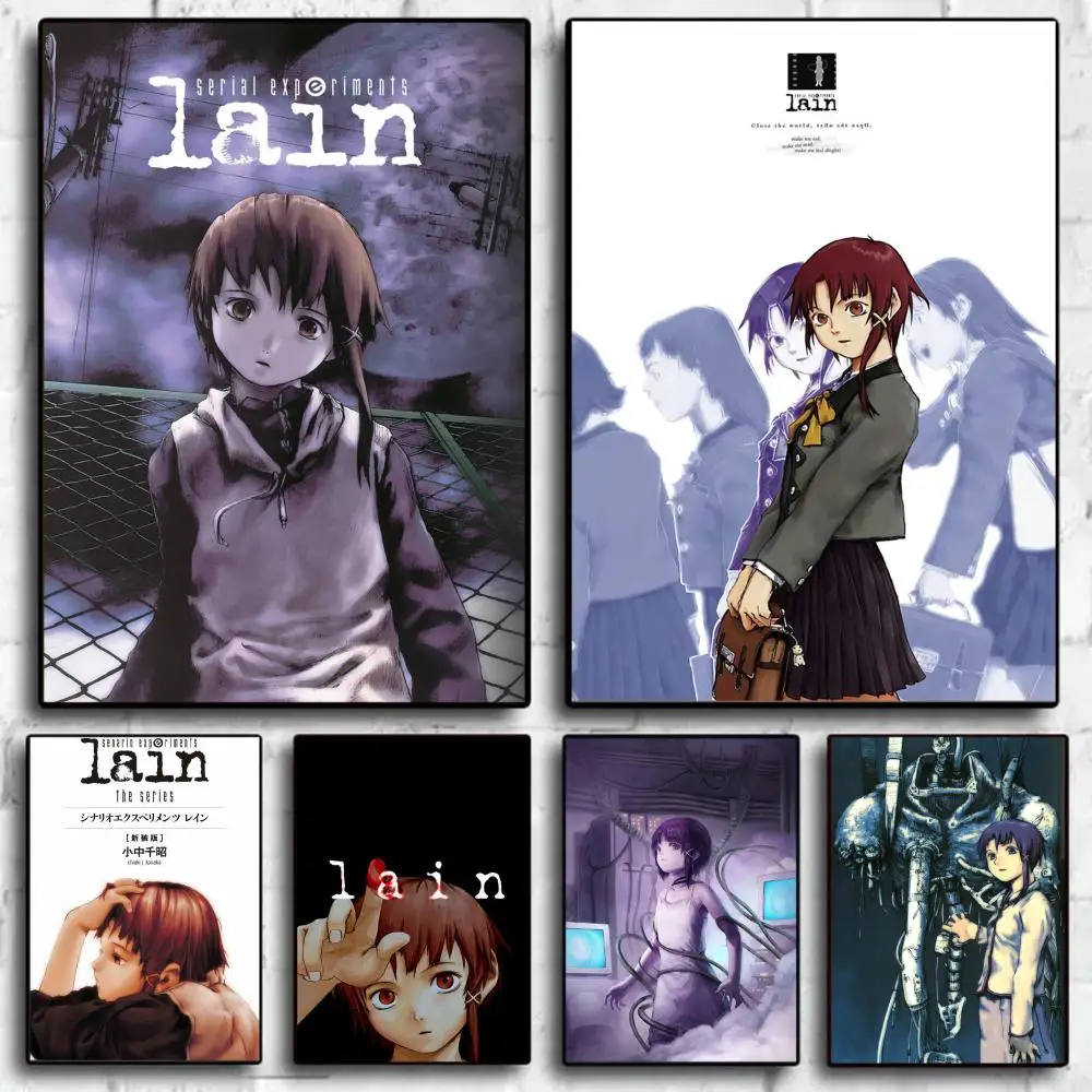 Serial Experiments Lain Anime Movie Sticky Posters Fancy Wall Sticker for Living Room Bar Decoration Vintage Decorative Painting