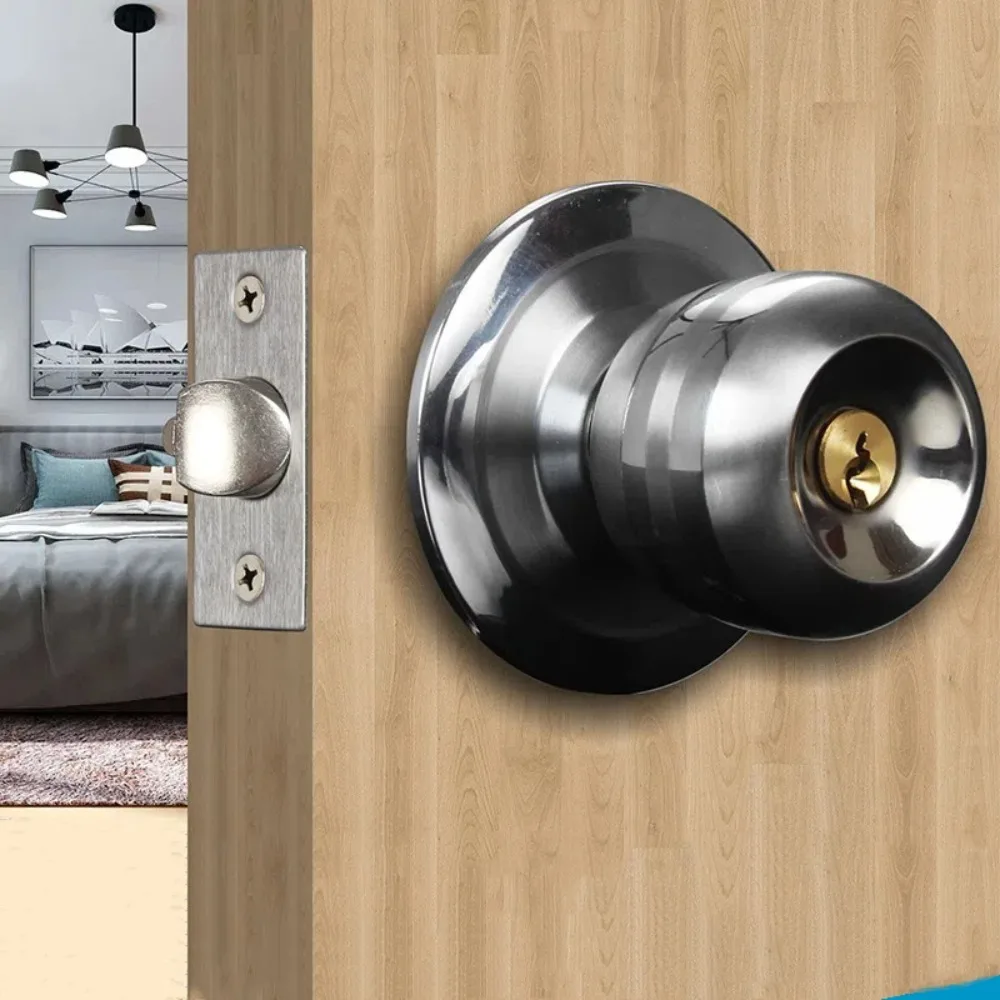

Round Ball Door Knob Set With Key Rotation Lock Bathroom Handle Lock Door Hardware Supplies Stainless Steel Round Door Knobs