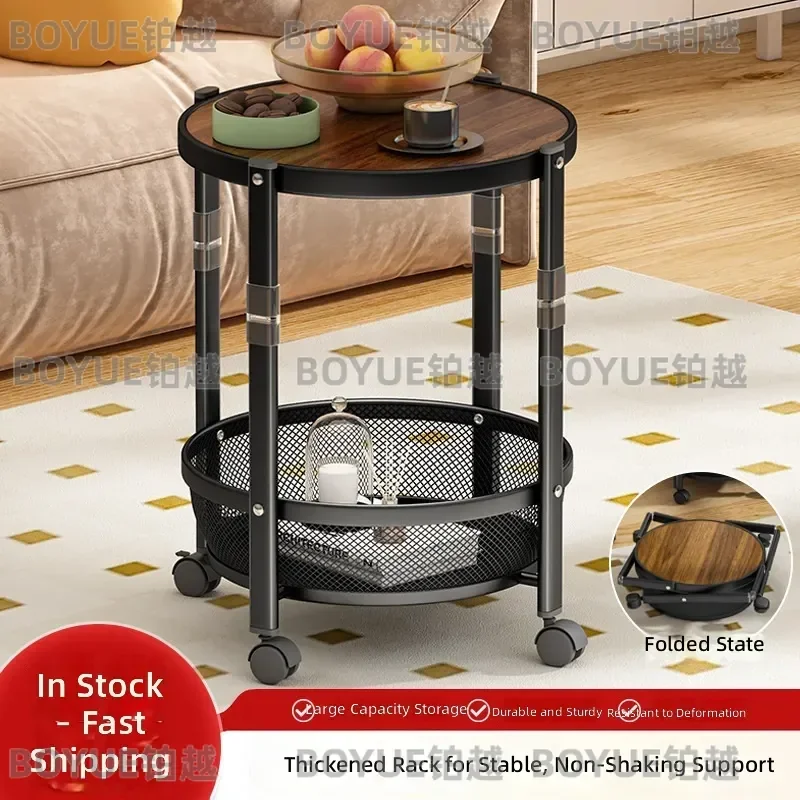 Foldable Multi Tier Side Table Movable Storage Rack for Living Room Small Apartment Coffee End Table Shelf Organizer