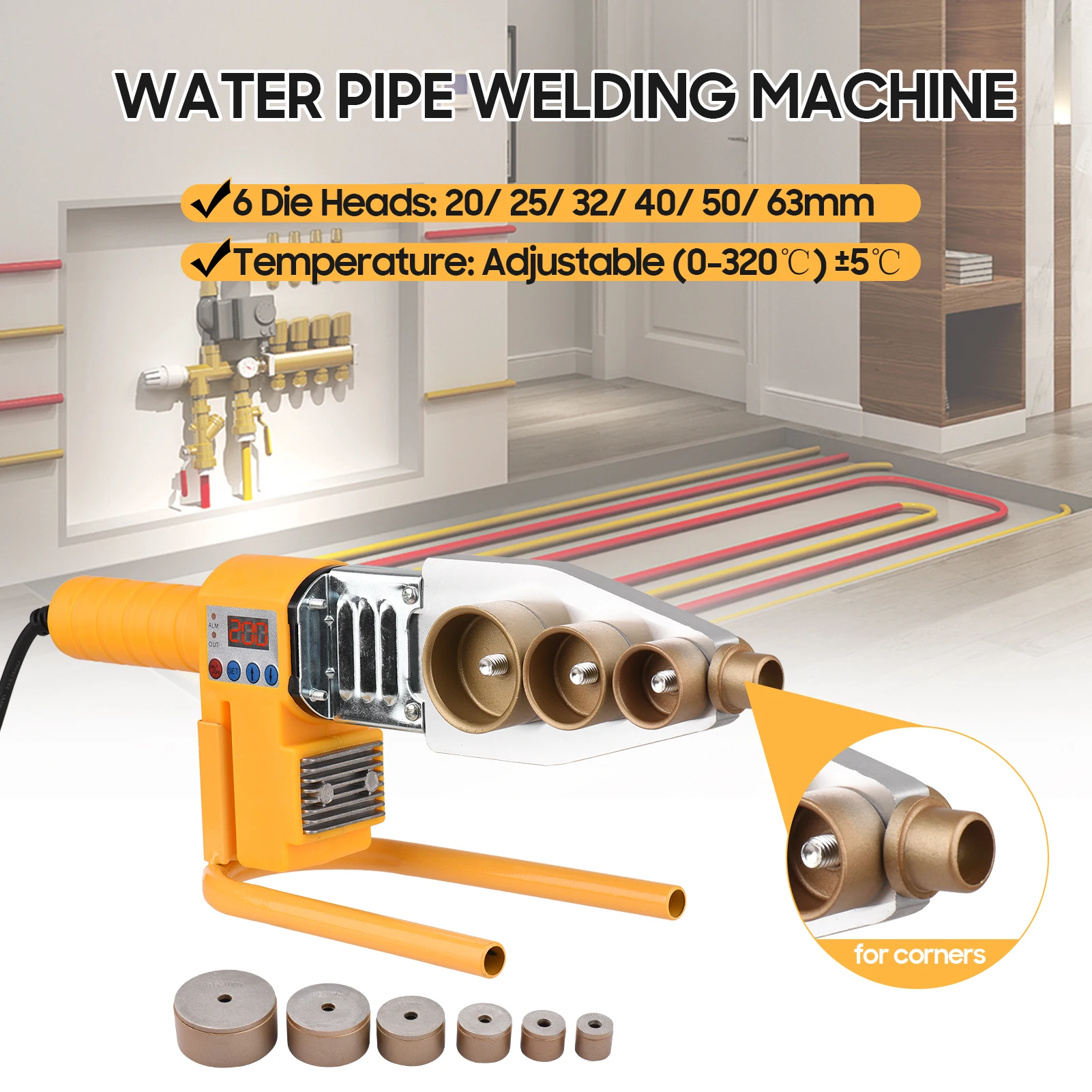 Plastic Pipe Welding Machine 0-320℃ Adjustable Digital Socket Fusion Welder with Double Heat Dissipation 6 Die Heads 20/ 25/ 32/