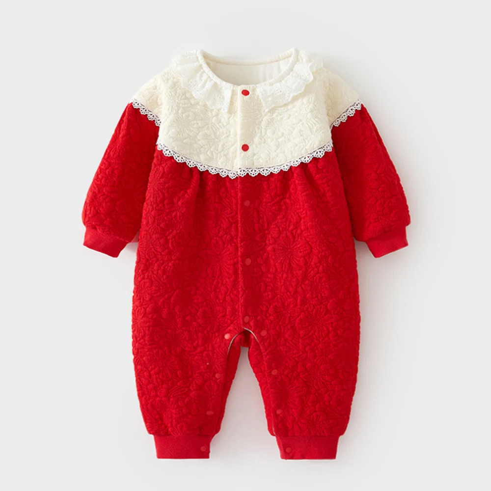 

Christmas Baby Girl Rompers Long Sleeve Patchwork Quilted Thicken Warm Winter Baby Clothes Thanksgiving Infant Jumpsuits