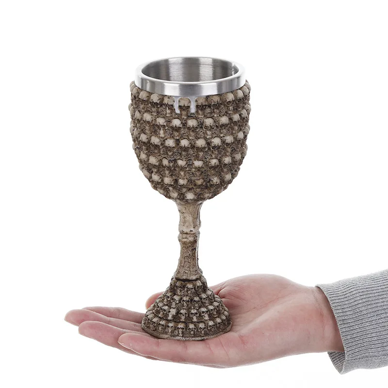Viking Skull Wine Goblet Beer Mug Resin Stainless Steel Home Ornaments Wine Glass Whiskey Cup for Halloween Bar Party Gift
