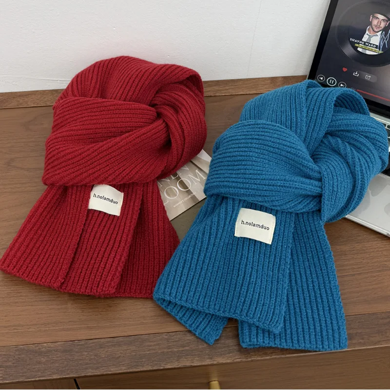 

Мужские и женские шарфы, корейское однотонное платье, зимний качественный шарф для пары, Harajuku, простой рождественский утолщенный удобный высокий шарф