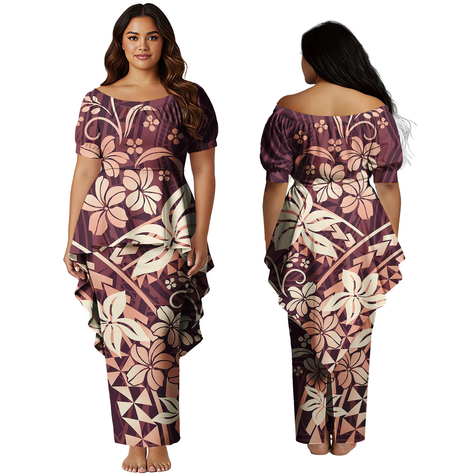 Ropa personalizada a petición para mujer, vestido con estampado Floral de Isla de Samoa, Top y faldas polinesio, conjunto de 2 uds de talla grande, Puletasi hawaiana para mujer