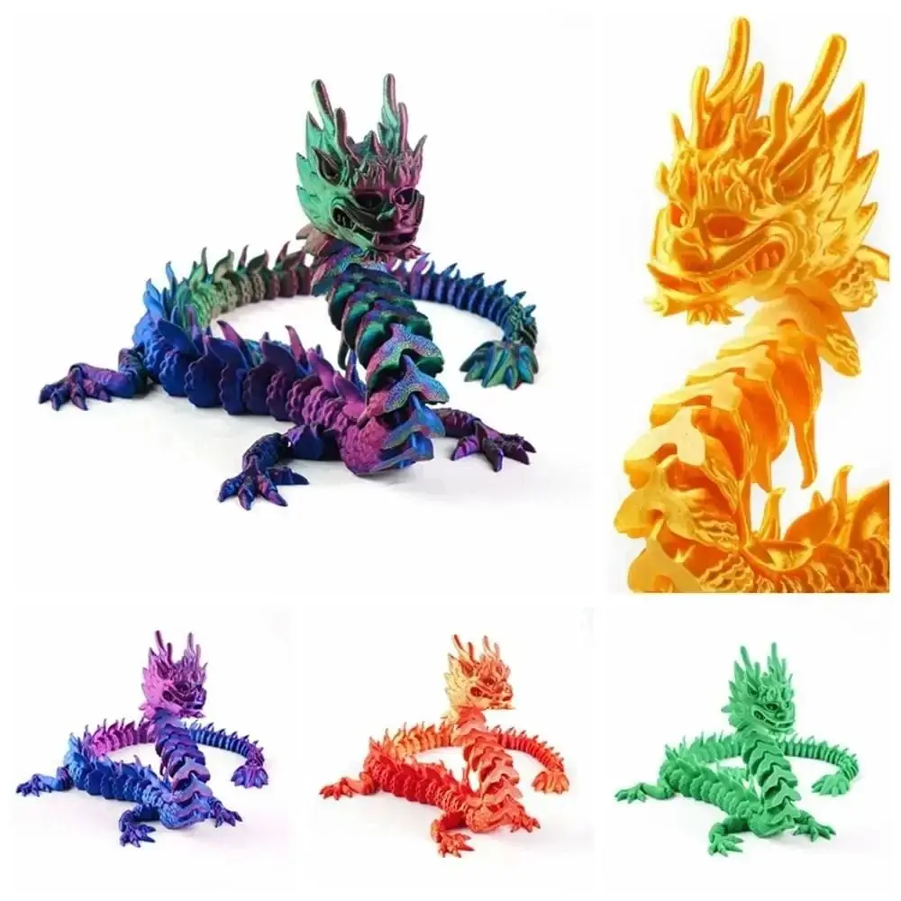 Crystal 3D Printed Crystal Dragon Poseable Joints Flexible 3D Printed Dragon Chinese Style Rotatable 3D Articulated Dragon Toys