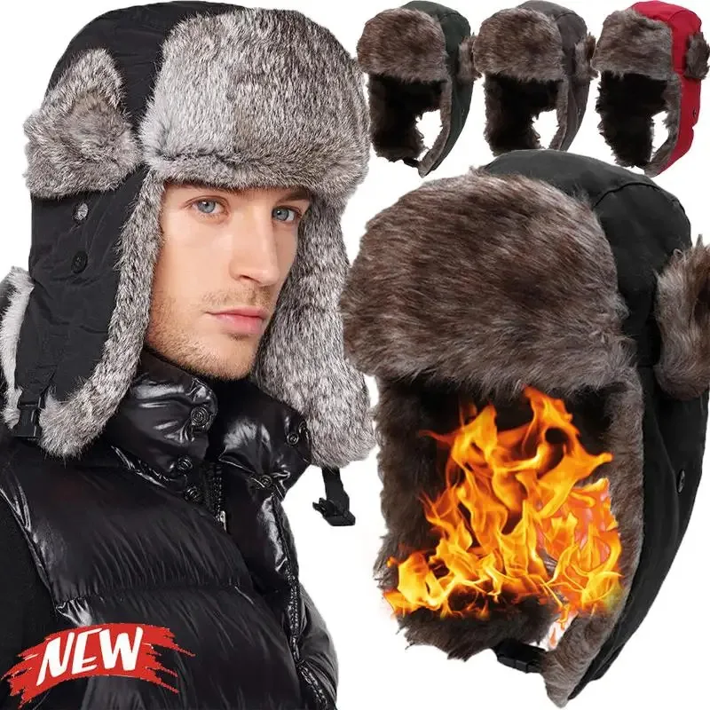 Warm Hat for Motorcycle Riding Winter Mens Ushanka Trapper Hat Russian Trooper Ear Flap Cap Earflap