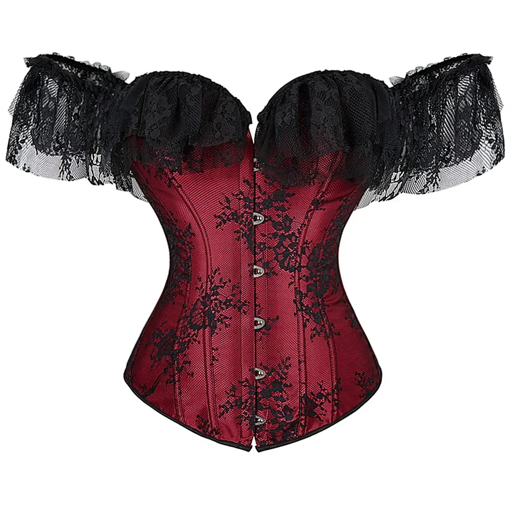 Women Corset Vintage Jacquard Corsets Lace Up Bustiers One Shoulder Corsage Sexy Satin Korsett Wedding Party Costumes Plus Size