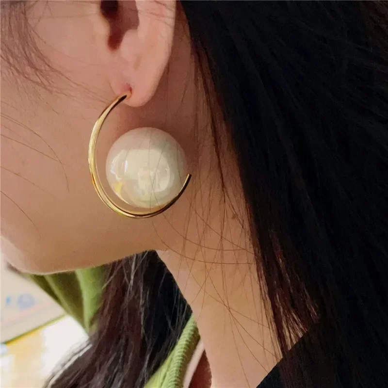 Korean Wmen Large Pearl Drop Earrings