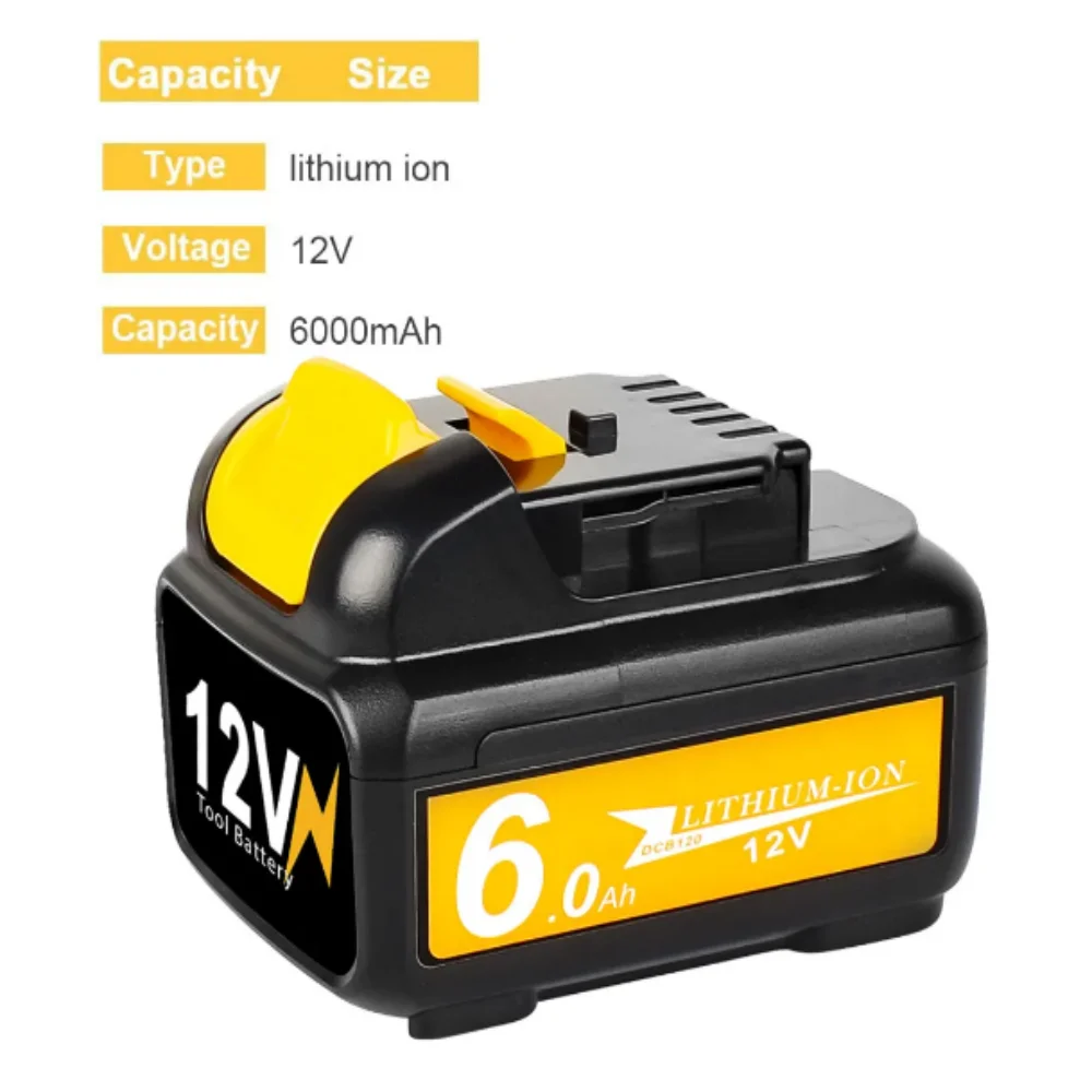 For Dewalt DCB120 Tool Battery 12V 6000mAh Rechargeable Battery For Dewalt DCB127 DCB121 DCB119 DCR020-GB DCF815D2 Power Tool