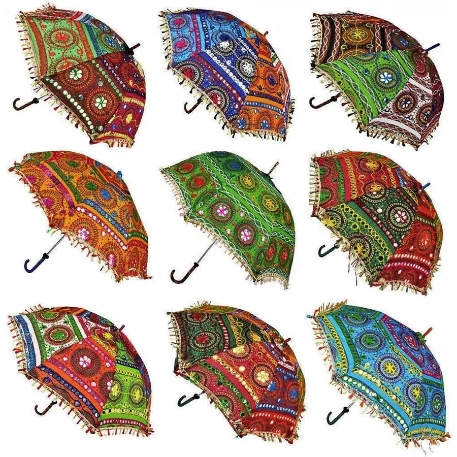 Bohemian Cotton Multi Colored Embroidery Umbrella Set