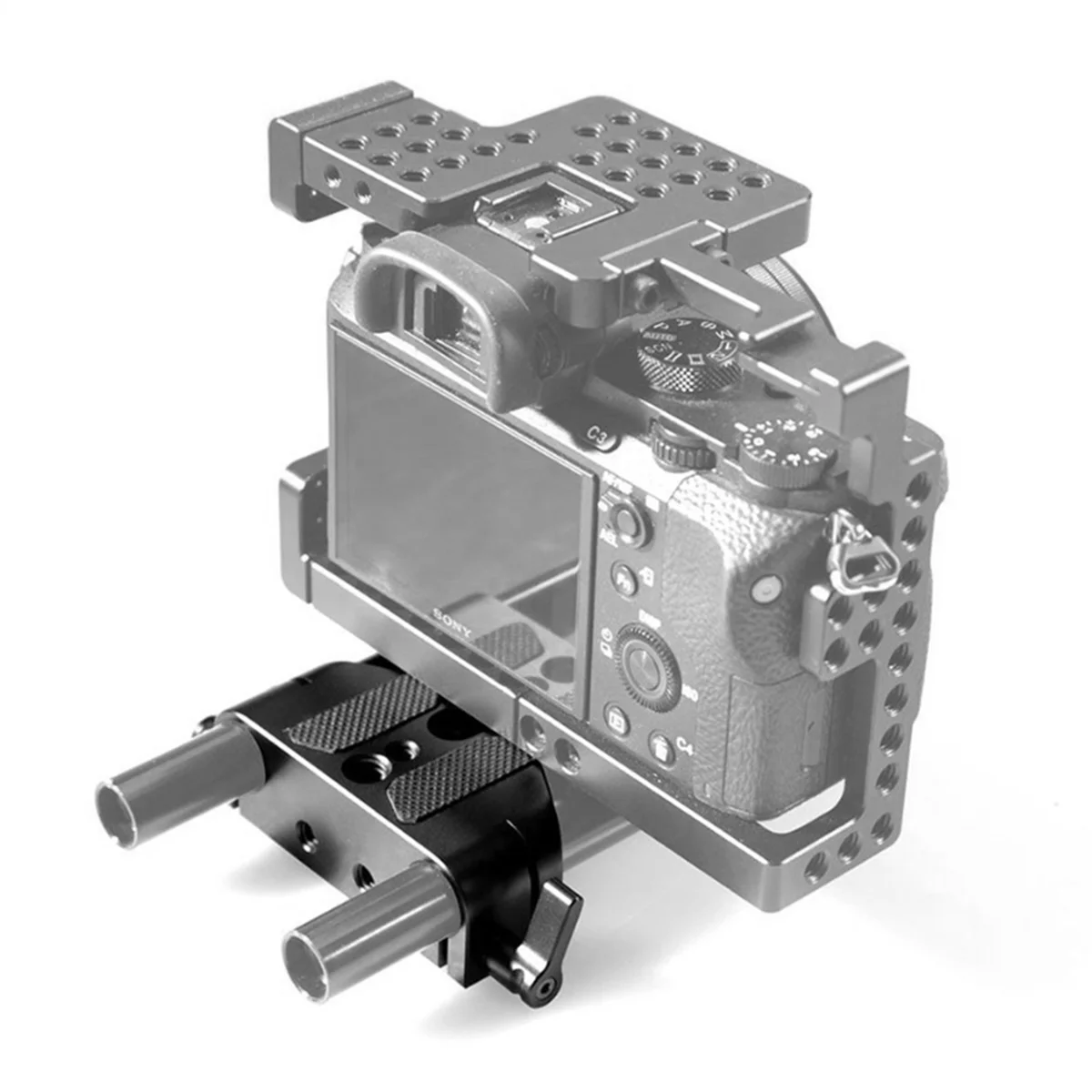 M85K  Camera Base Plate with Dual 15mm Rod Rail Clamp FS7 A7 Series C100 C300 C500 GH5 1674 - view 3