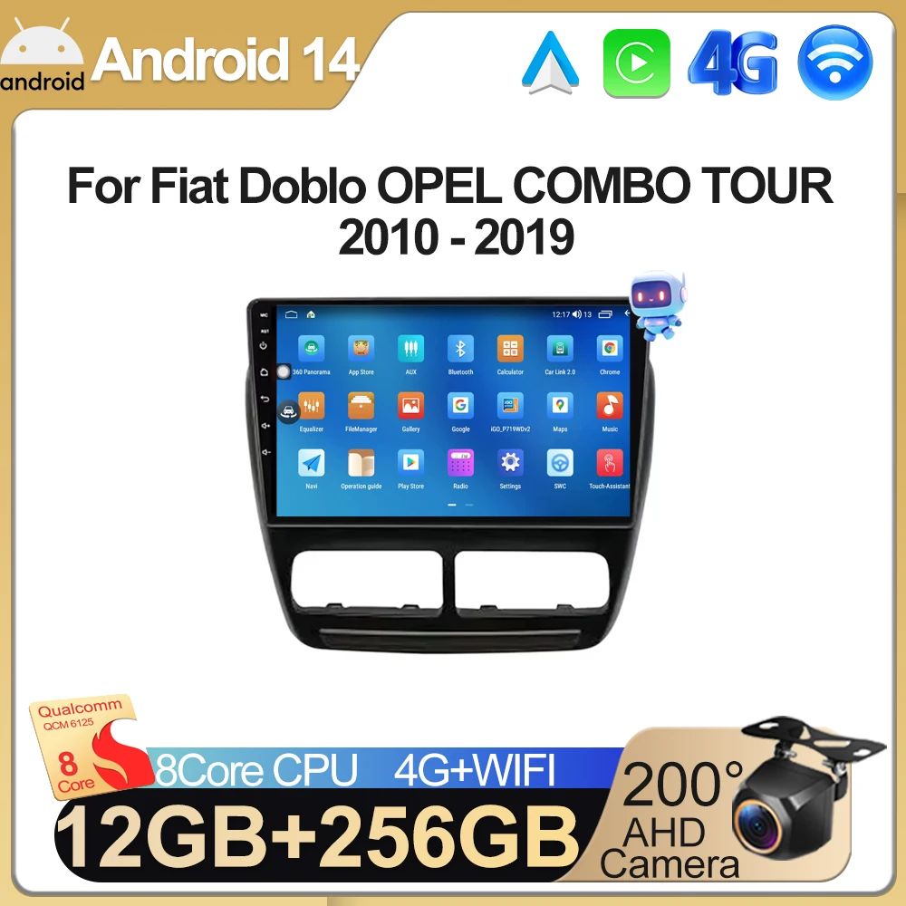 Android Auto Android 13 For Fiat Doblo 2010 2011 2012 2013 - 2019 Multimedia Video Player Navigation Wireless Carplay 5G WIFI BT