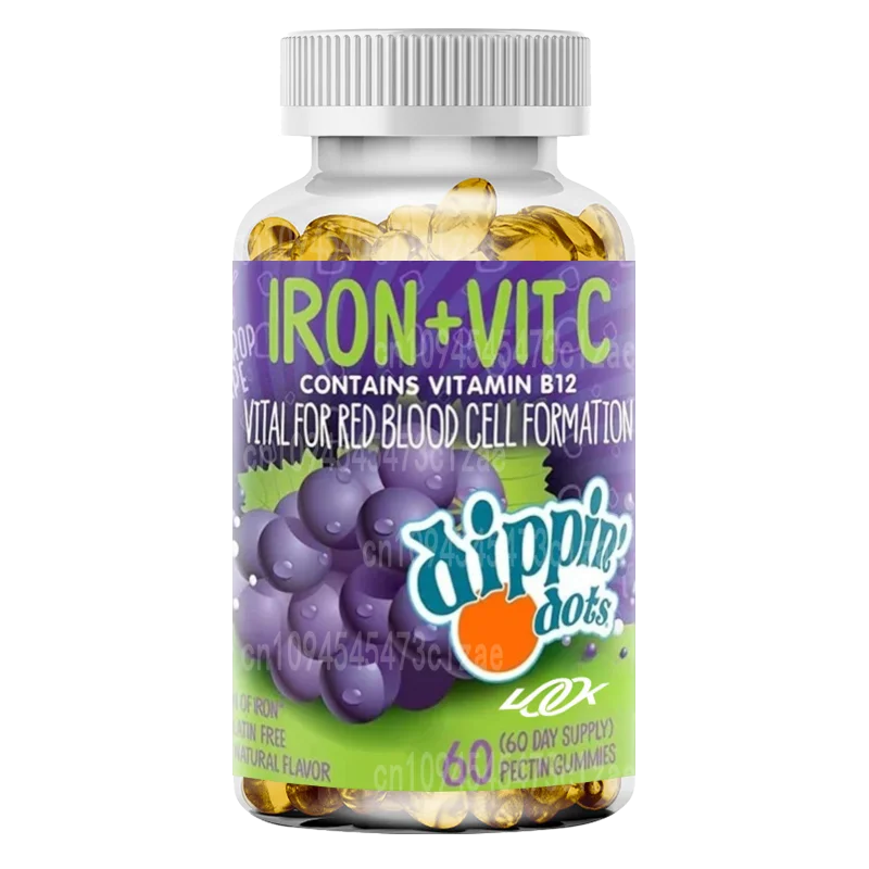Eisen mit Vitamin-C- und B12-Gummis sind entscheidend für die Formation von roten Blutkörperchen. Supplements zum Kaufen von Weintraubenpektin und Obst