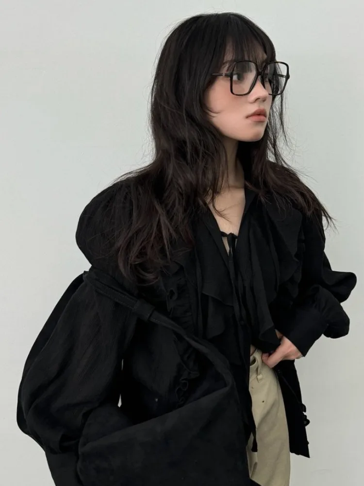 نموذج Ele Bla النسائي irt Faionable Textured Sensation Bubble Sve طويل Sve رفيع لأوائل الخريف #2