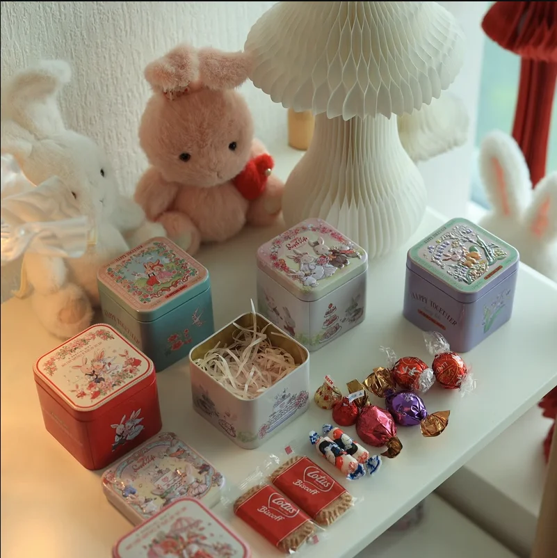 1PCS Christmas Rabbit Candy Tin Box Cartoon 3D Storage Box Tea Coffee Organizer Case Children Gifts Decorations for Wedding