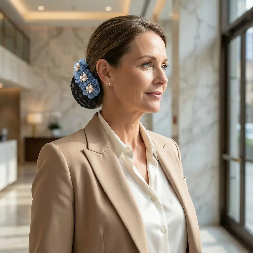 

Fashion Imitation Pearl Delicate Flower Hair Net Dual-Use Cloth Bun Net Snood Ornament Colorful Hairgrips Work