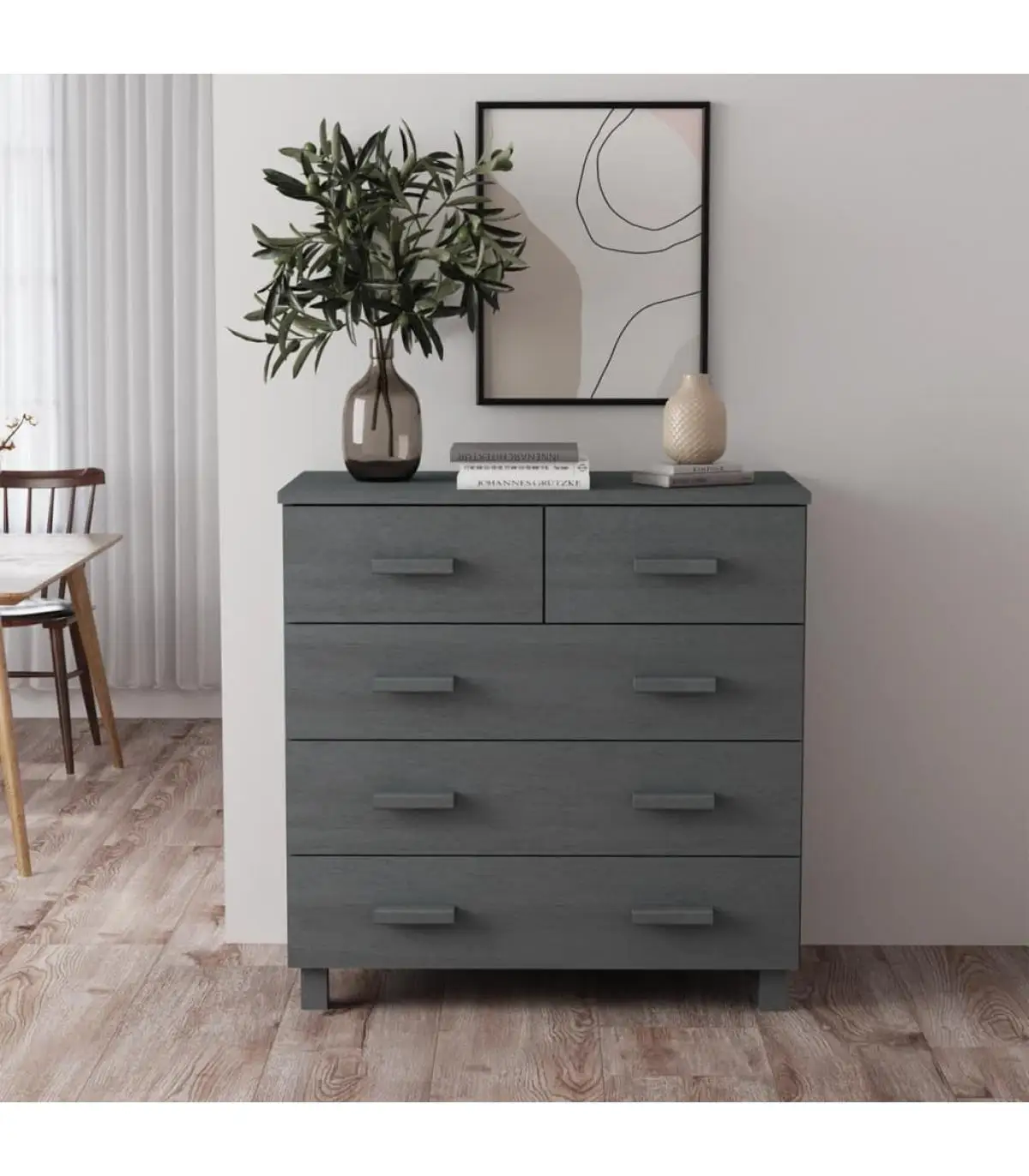 Dark gray pine solid wood sideboard 79x40x80 cm