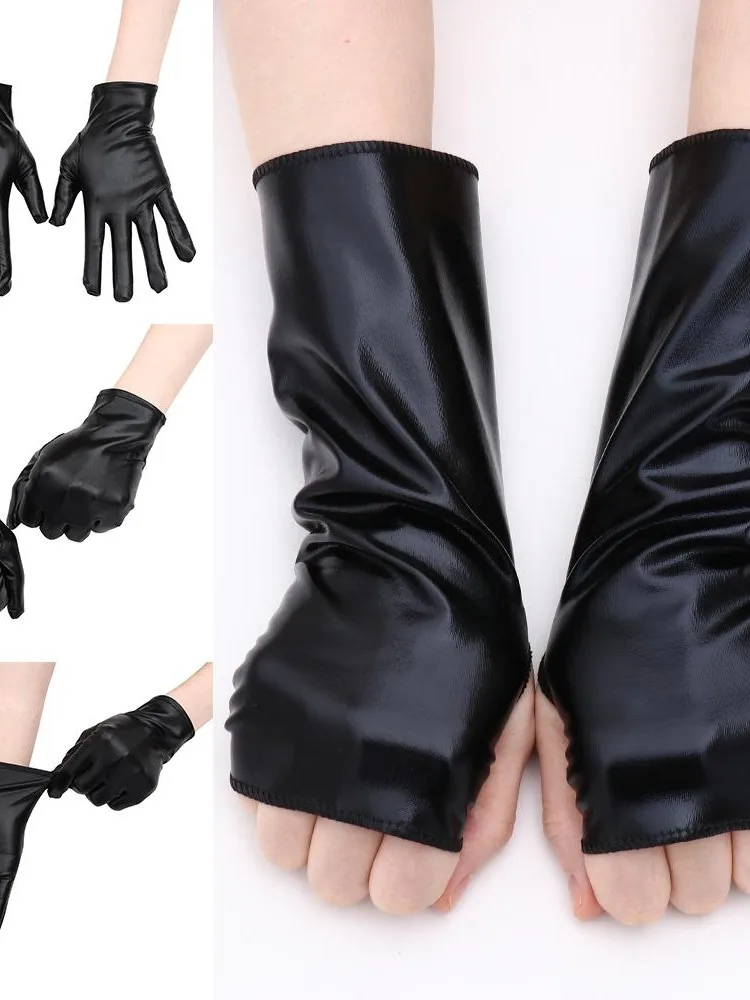 AliExpress NONE Men Women Hip-Hop Dance PU Mittens Black Gloves Halloween Leather Gloves Dress Up