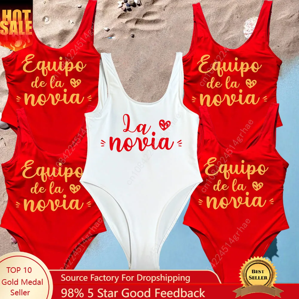 

De La Novia Bathing Suits Latina One-piece Swimsuits Women Spanish Boda Espanol Team Bride EVJF Bachelorette Hen Party Swimwear