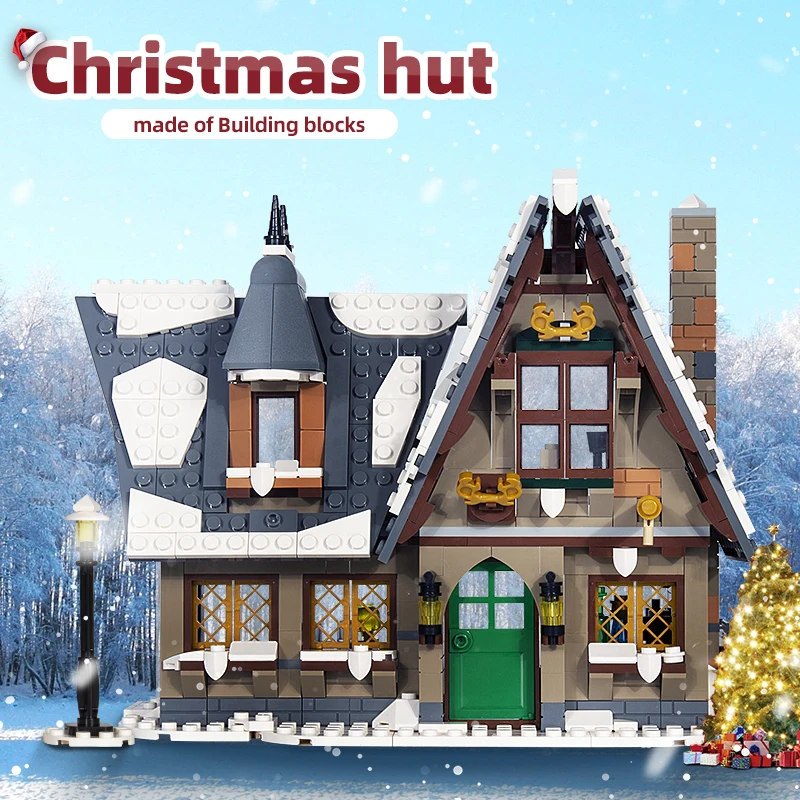 Mould King-casa de Navidad para niños, 16049 MOC, cabaña de Navidad, bloques de construcción, juguetes de Santa Claus, casa de invierno, juguete de