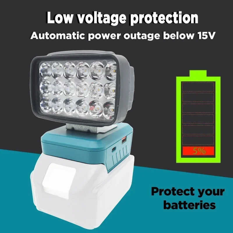 Автомобильные светодиодные рабочие фонари, фонарики, электрический фонарь, прожектор для Makita, 14,4 В, 18 В, адаптер литий-ионного аккумулятора BL1815 BL1830 BL1430 BL1860