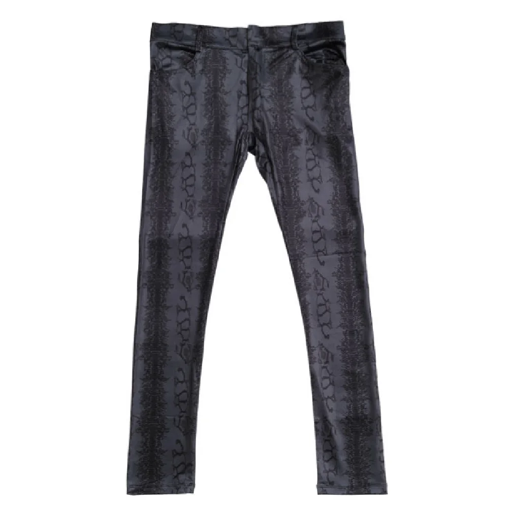 

Fad Men All-Match Style Motorcycle Trousers Fashion Imitate Snakeskin Grain Leggings High-Elastic Milk Silk Casual Pencil Pants