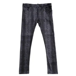 Fad Men All-Match Style Motorcycle Trousers Fashion Imitate Snakeskin Grain Leggings High-Elastic Milk Silk Casual Pencil Pants
