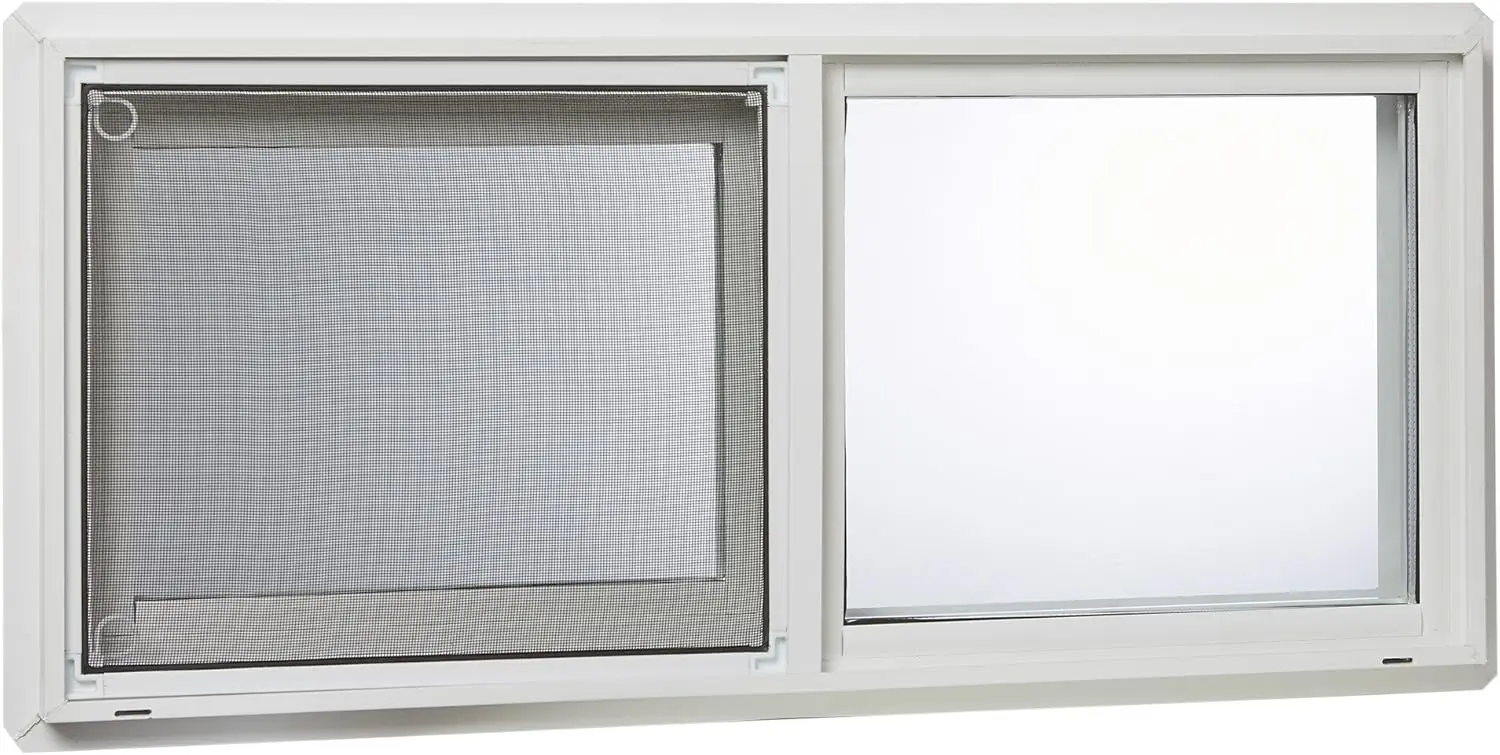 Vinyl Basement Hopper Window, 32" x 18", White & Window