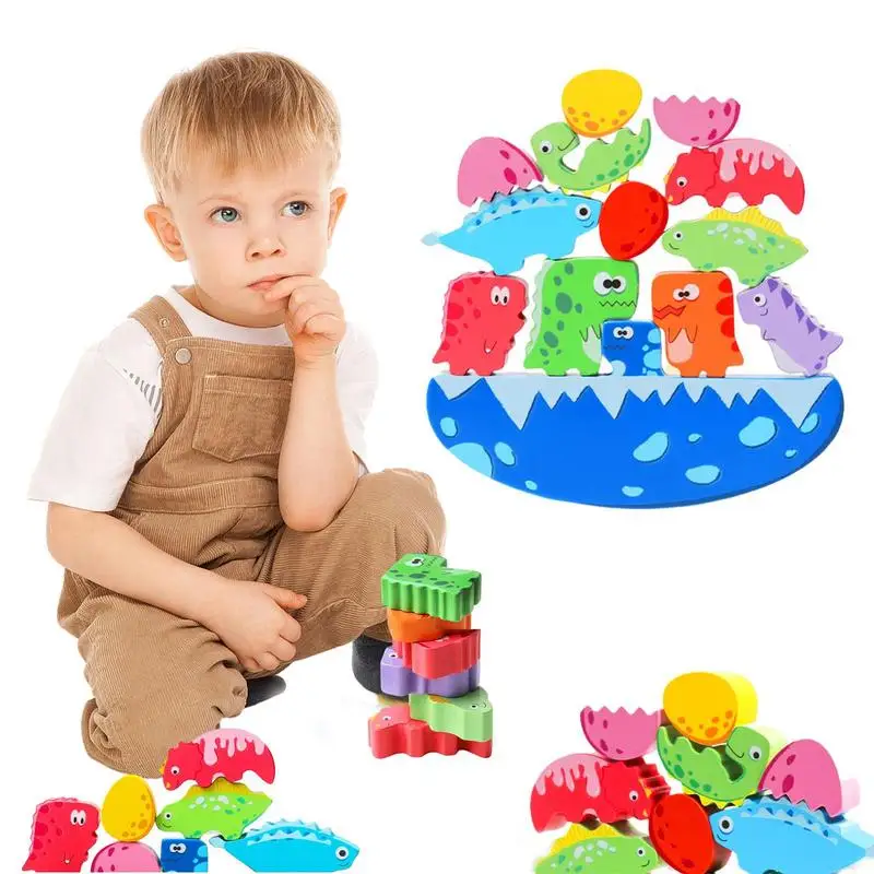 Dinosaur Stacking Toy Animal Wooden Montessori Building Blocks Portable Cute Stacking Game For Kids Colorful Children Stacking