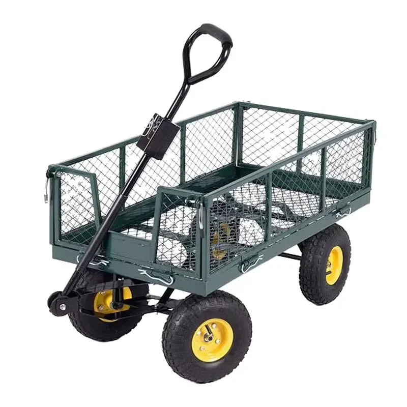 Heavy Duty 4 Wheel Metal Garden Trolley Double Folding Side Frame 200kg Load Capacity With Ball Bearings Durable Utility Cart