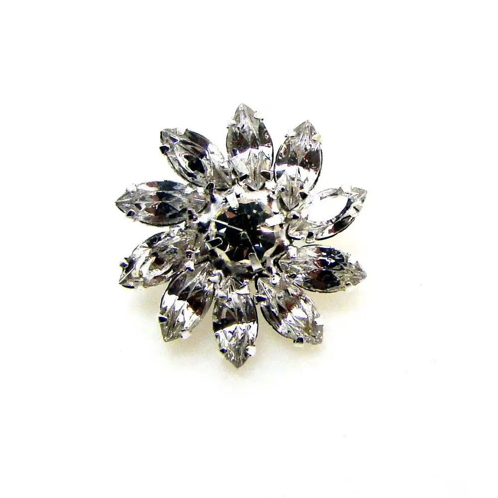 Silver Crystals Shank Button Fancy Swirl Flower Wedding Gift Ornament Buttons Fashion Accessories 24mm