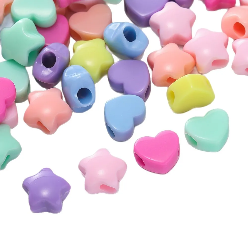60 stücke Acryl Gemischte Farbe Große Loch Perlen Herz Sternförmige Spacer Perlen Für Halskette Armband DIY Schmuck Finden